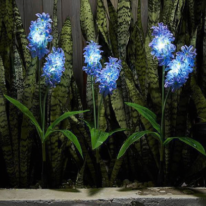 Solar Powered LED Hyacinth 3 Piece Stake Set - Weatherproof Yard Garden Flower Bed Outdoor Decor Lighting