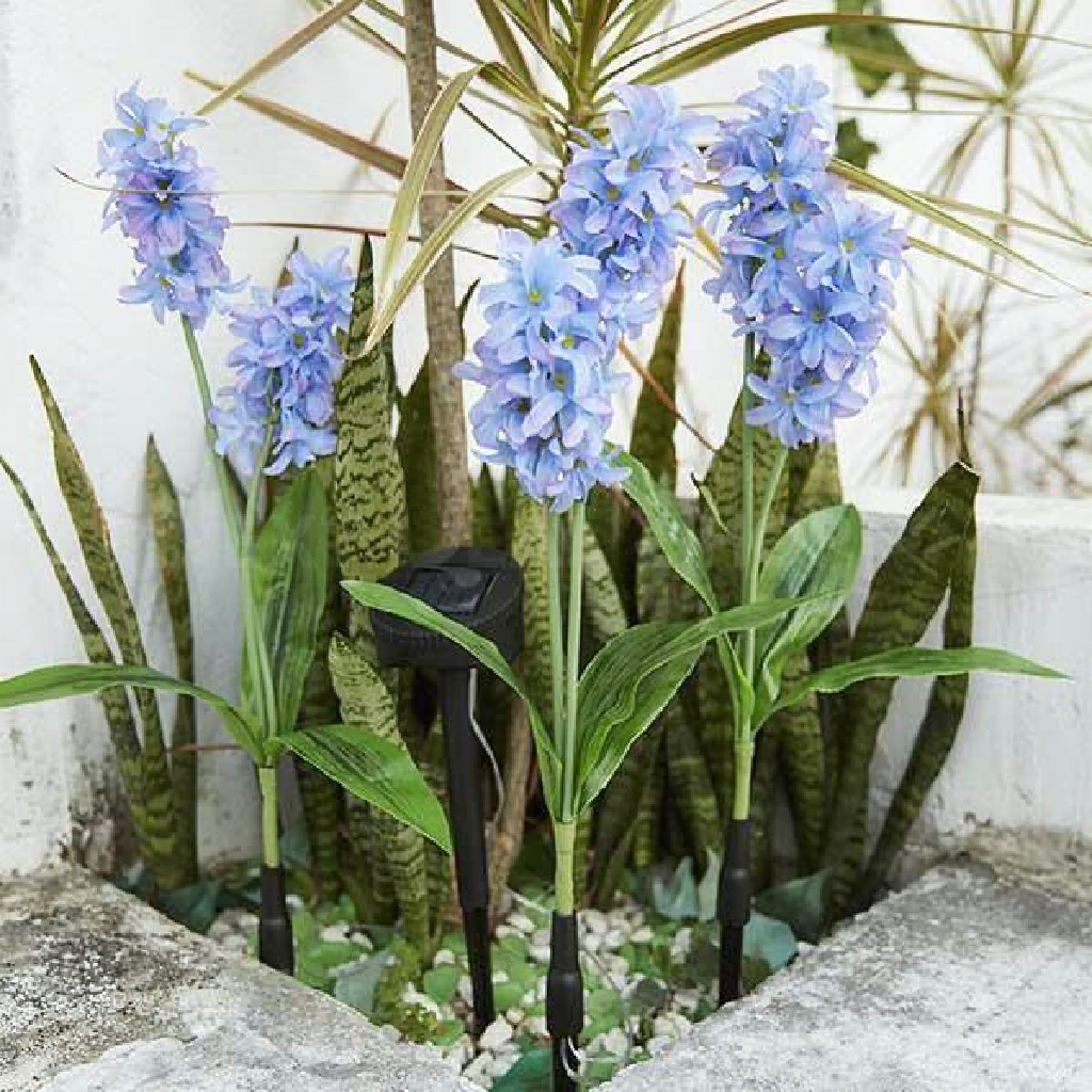 Solar Powered LED Hyacinth 3 Piece Stake Set - Weatherproof Yard Garden Flower Bed Outdoor Decor Lighting