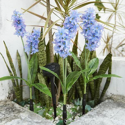 Solar Powered LED Hyacinth 3 Piece Stake Set - Weatherproof Yard Garden Flower Bed Outdoor Decor Lighting
