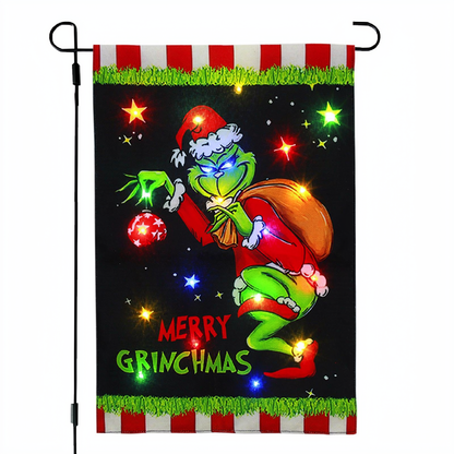 Solar Powered LED Merry Grinchmas Garden Flag - Home Yard Porch Lawn Outdoor Christmas Holiday Party Decor