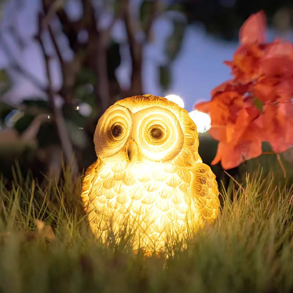 Solar Powered LED Owl Statue - Weatherproof Yard Lawn Flower Bed Outdoor Garden Landscape Ornament Decor Lighting