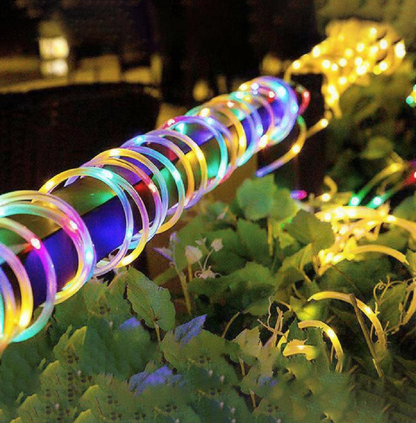 Solar Powered LED Rope String Light - Weatherproof Yard Garden Patio Backyard Outdoor Holiday Party Decor Lighting