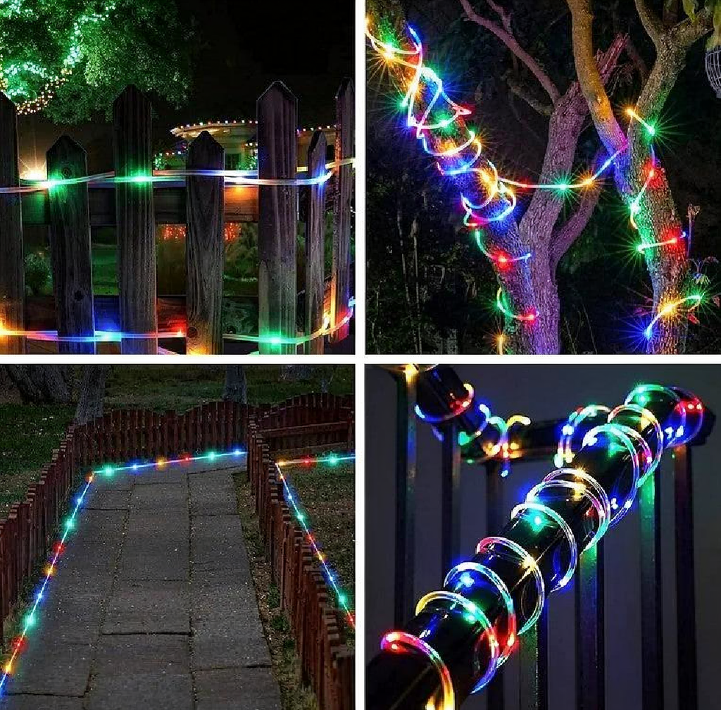 Solar Powered LED Rope String Light - Weatherproof Yard Garden Patio Backyard Outdoor Holiday Party Decor Lighting