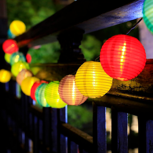 Solar Powered LED Silk Lantern String Light - Weatherproof Yard Garden Patio Backyard Outdoor Holiday Party Decor Lighting