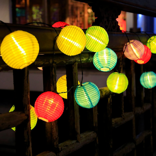 Solar Powered LED Silk Lantern String Light - Weatherproof Yard Garden Patio Backyard Outdoor Holiday Party Decor Lighting