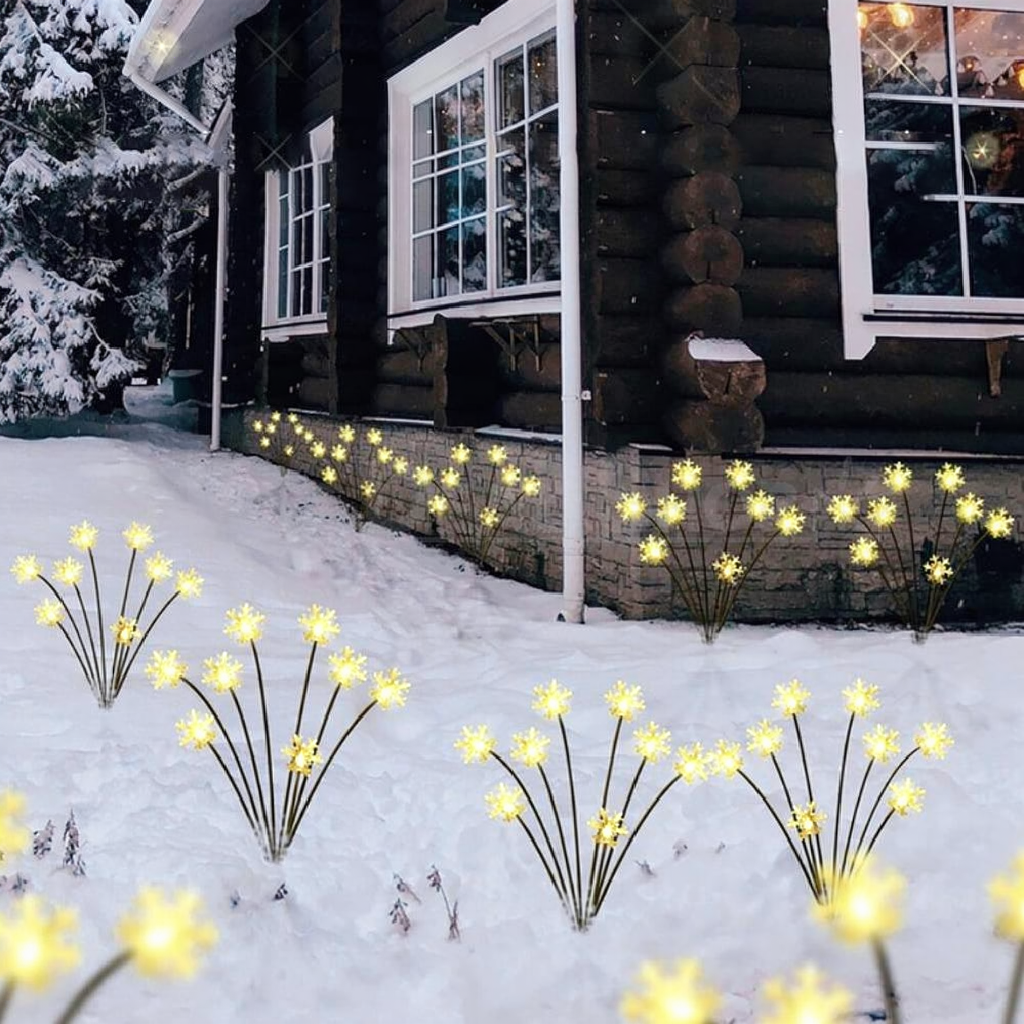 Solar Powered LED Snowflake Garden Stake Light - Weatherproof Yard Lawn Flower Bed Patio Outdoor Holiday Decor Lighting