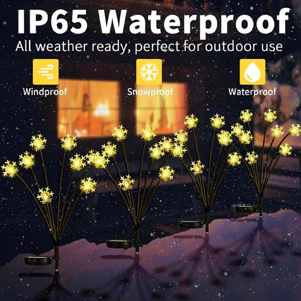 Solar Powered LED Snowflake Garden Stake Light - Weatherproof Yard Lawn Flower Bed Patio Outdoor Holiday Decor Lighting