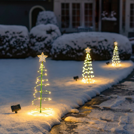 Solar Powered LED Spiral Christmas Tree Light with Star - 1.96ft, Home Yard Garden Pathway Outdoor Holiday Decor Lighting