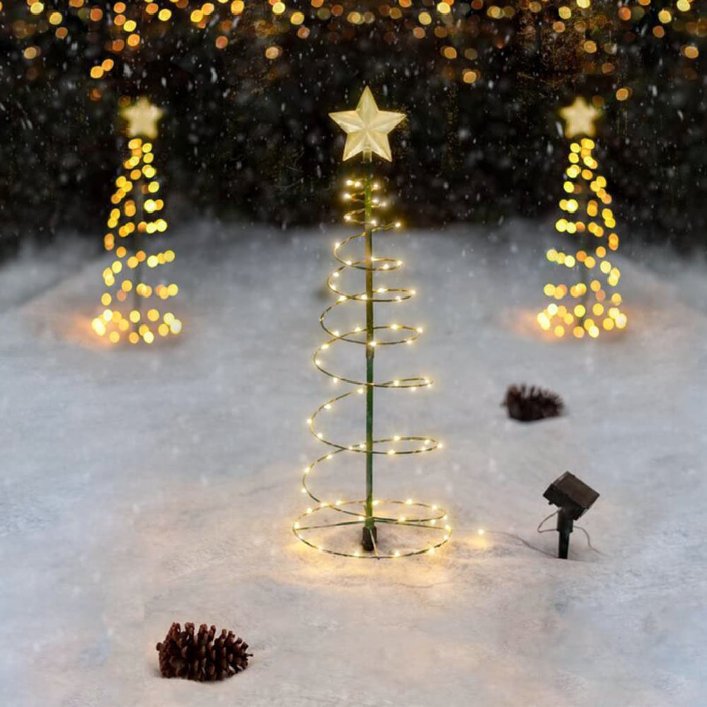 Solar Powered LED Spiral Christmas Tree Light with Star - 1.96ft, Home Yard Garden Pathway Outdoor Holiday Decor Lighting