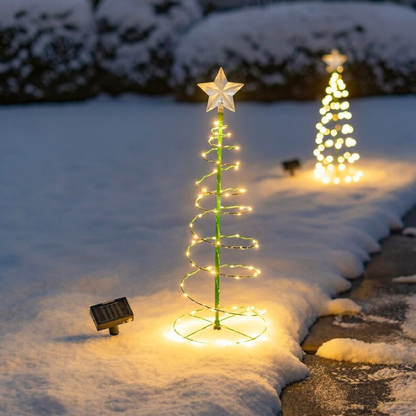 Solar Powered LED Spiral Christmas Tree Light with Star - 1.96ft, Home Yard Garden Pathway Outdoor Holiday Decor Lighting