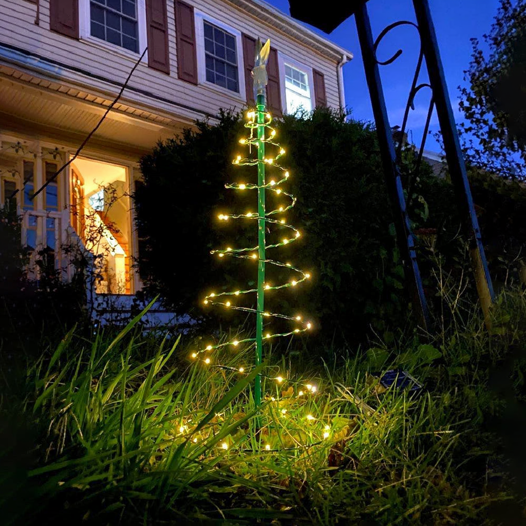 Solar Powered LED Spiral Christmas Tree Light with Star - 1.96ft, Home Yard Garden Pathway Outdoor Holiday Decor Lighting