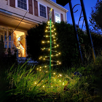 Solar Powered LED Spiral Christmas Tree Light with Star - 1.96ft, Home Yard Garden Pathway Outdoor Holiday Decor Lighting