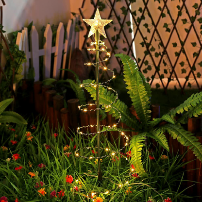 Solar Powered LED Spiral Christmas Tree Light with Star - 1.96ft, Home Yard Garden Pathway Outdoor Holiday Decor Lighting
