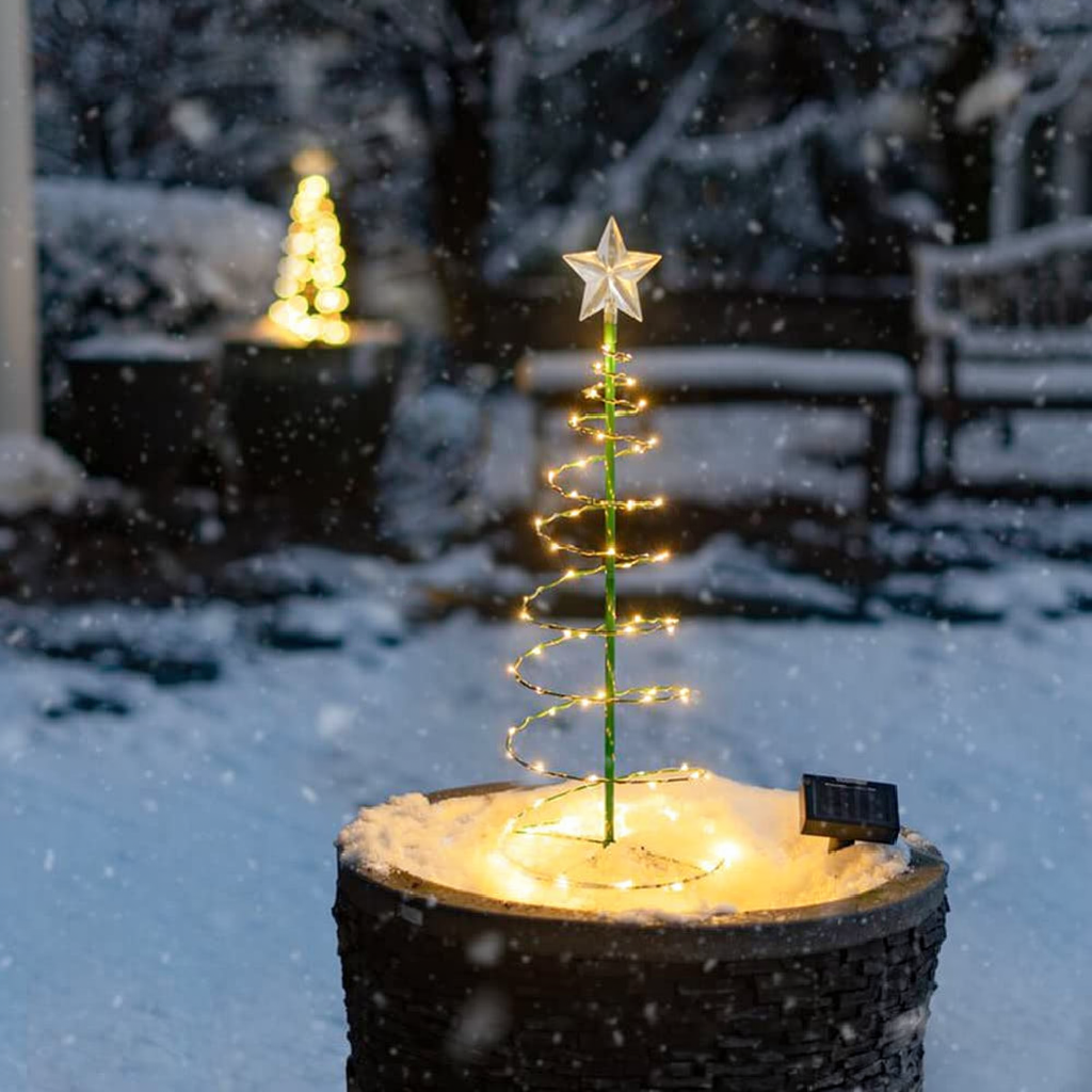 Solar Powered LED Spiral Christmas Tree Light with Star - 1.96ft, Home Yard Garden Pathway Outdoor Holiday Decor Lighting