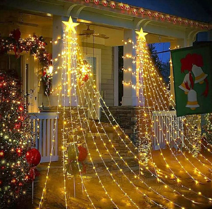 Solar Powered LED Star Waterfall Light - Weatherproof Yard Garden Patio Backyard Outdoor Holiday Party Decor Lighting