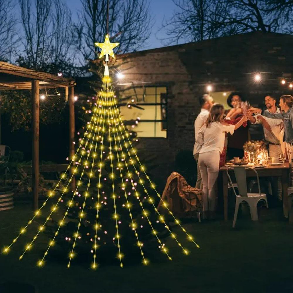 Solar Powered LED Star Waterfall Light - Weatherproof Yard Garden Patio Backyard Outdoor Holiday Party Decor Lighting