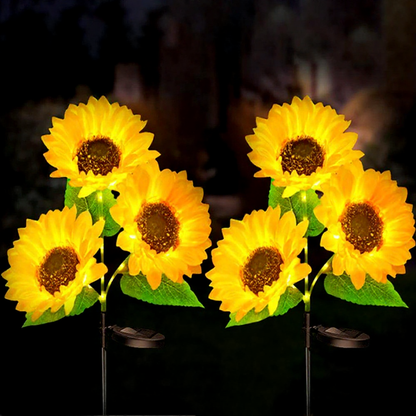 Solar Powered LED Sunflower Stake Light  -  2 Pack, Weatherproof Outdoor Lawn Pathway Garden Lighting