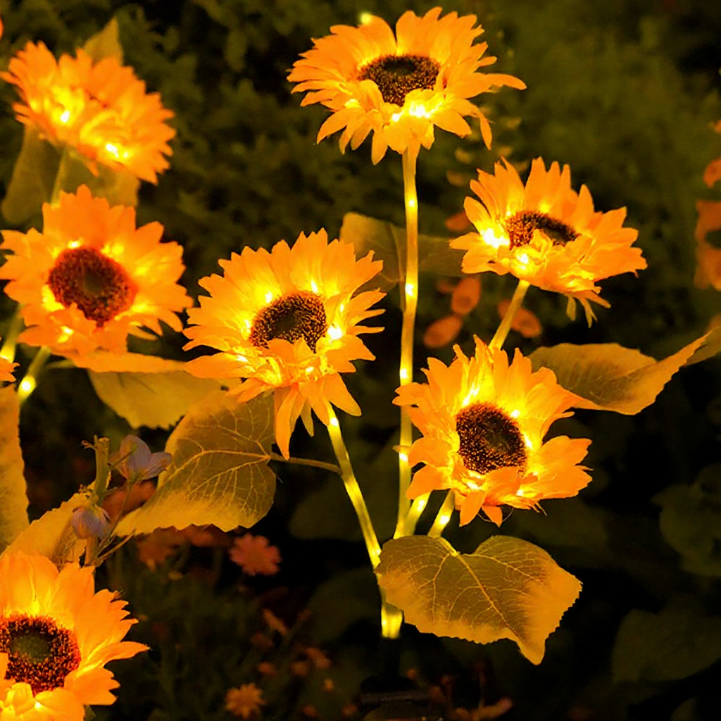 Solar Powered LED Sunflower Stake Light  -  2 Pack, Weatherproof Outdoor Lawn Pathway Garden Lighting