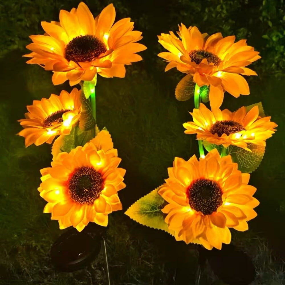 Solar Powered LED Sunflower Stake Light  -  2 Pack, Weatherproof Outdoor Lawn Pathway Garden Lighting