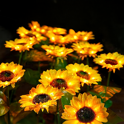 Solar Powered LED Sunflower Stake Light  -  2 Pack, Weatherproof Outdoor Lawn Pathway Garden Lighting