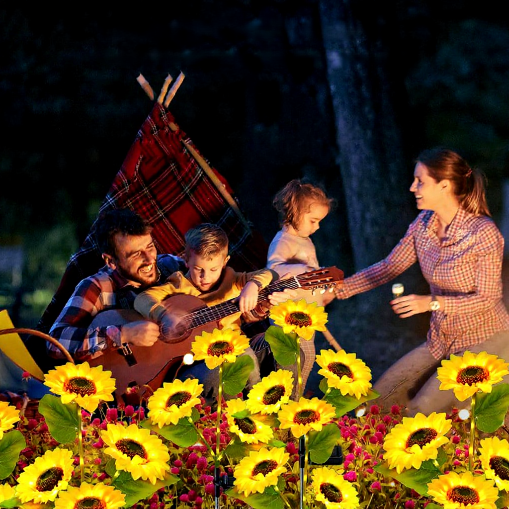 Solar Powered LED Sunflower Stake Light  -  2 Pack, Weatherproof Outdoor Lawn Pathway Garden Lighting