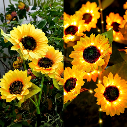 Solar Powered LED Sunflower Stake Light  -  2 Pack, Weatherproof Outdoor Lawn Pathway Garden Lighting