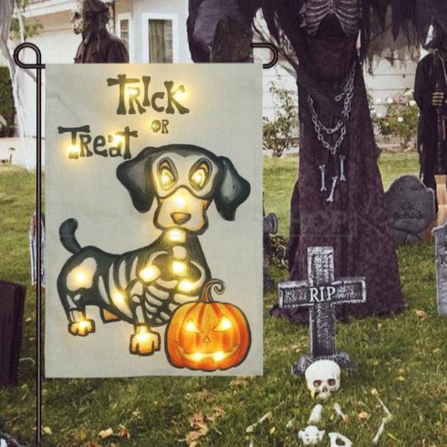 Solar Powered Led Pumpkin Puppy Garden Flag-View 2-Next Deal Shop