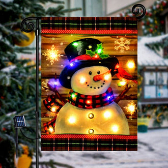 Solar Powered Light-Up LED Snowman Garden Flag - Christmas Holiday Yard & Lawn Decor
