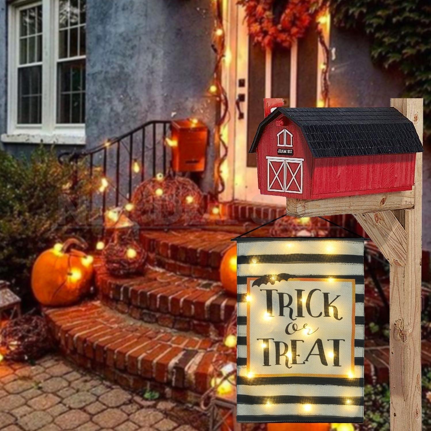 Solar Powered Led Trick or Treat Garden Flag-View 1-Next Deal Shop