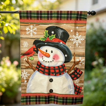 Solar Powered Light-Up LED Snowman Garden Flag - Christmas Holiday Yard & Lawn Decor