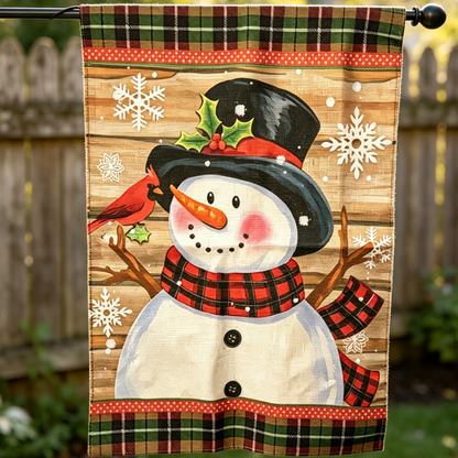 Solar Powered Light-Up LED Snowman Garden Flag - Christmas Holiday Yard & Lawn Decor