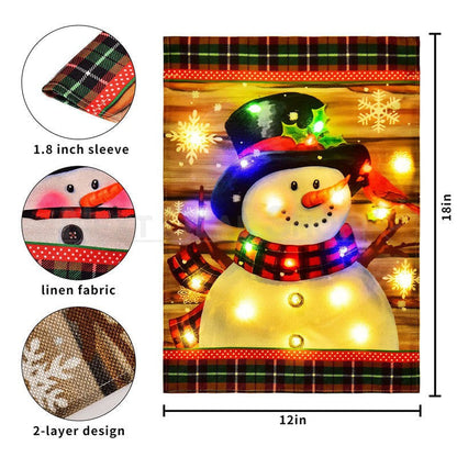 Solar Powered Light-Up LED Snowman Garden Flag - Christmas Holiday Yard & Lawn Decor