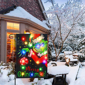 Solar Powered Light-Up Naughty Christmas Garden Flag - LED Holiday Yard & Lawn Decor