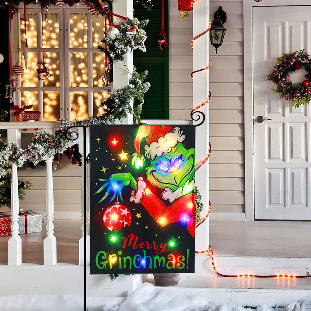 Solar Powered Led Christmas Grinch Garden Flag-Next Deal Shop-Next Deal Shop