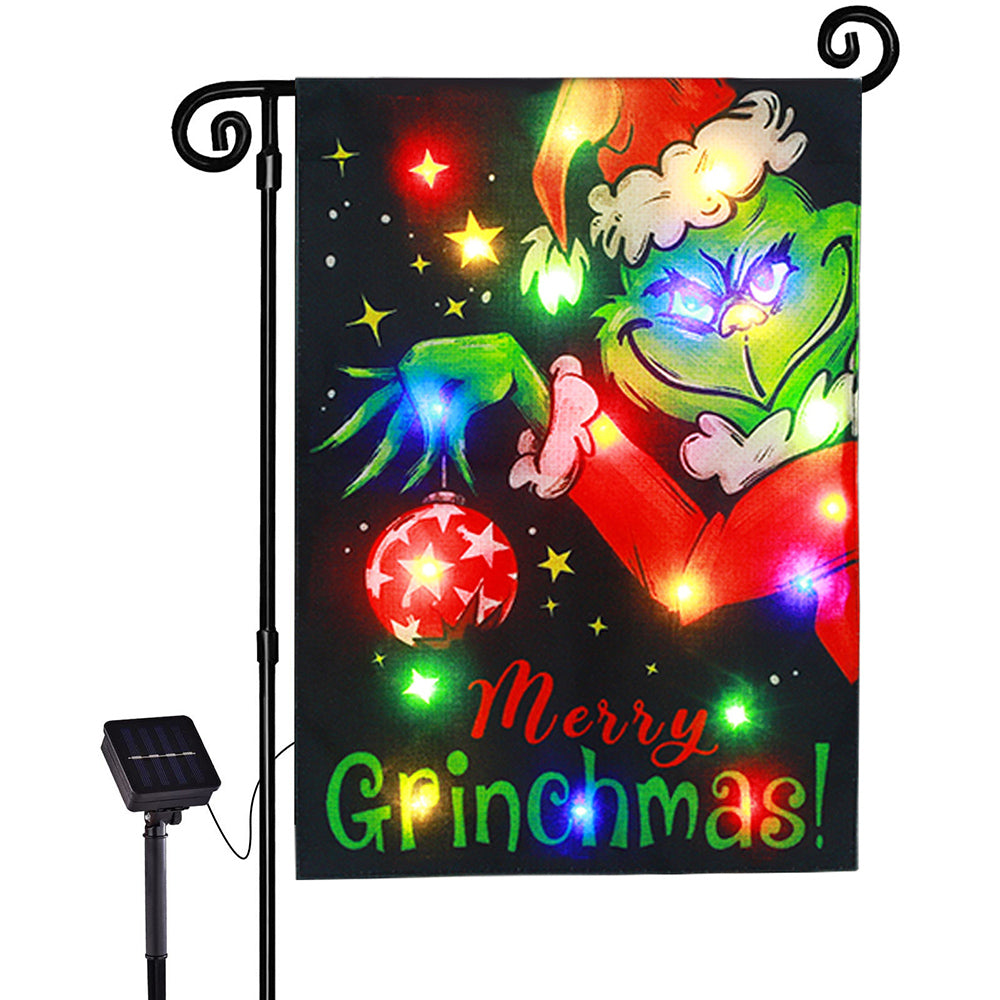 Solar Powered Led Christmas Grinch Garden Flag-Next Deal Shop-Next Deal Shop