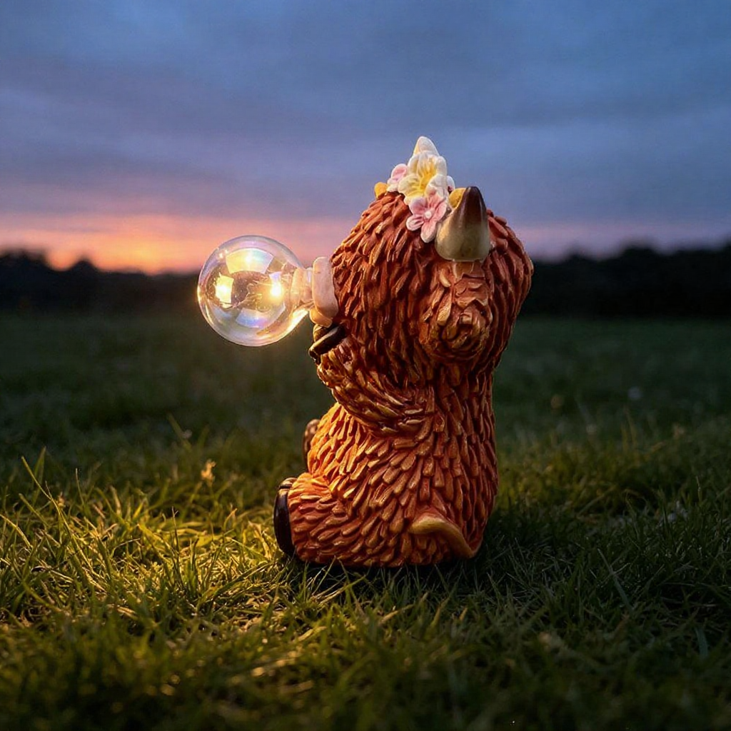 Solar Powered Light Up Resin Bubble Blowing Highland  -   Garden Statue Lawn & Patio Outdoor Decor