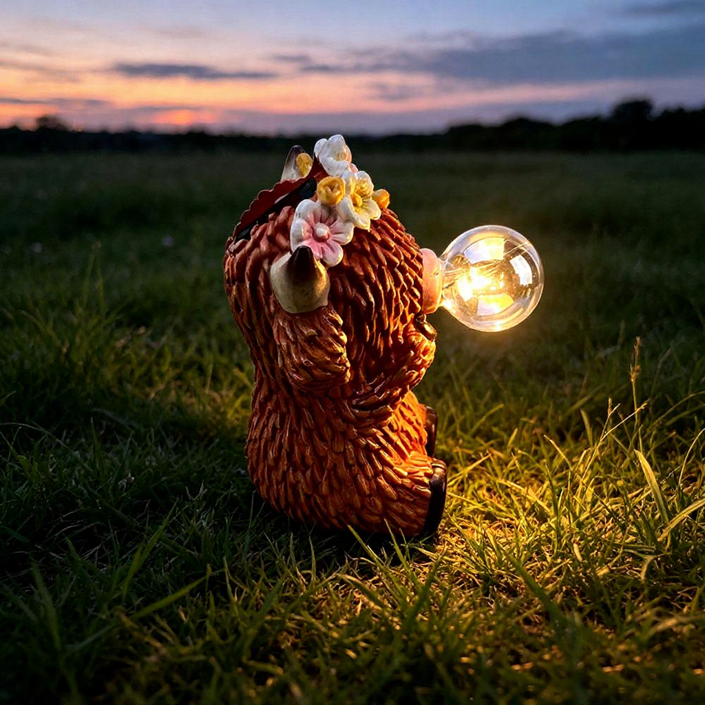 Solar Powered Light Up Resin Bubble Blowing Highland  -   Garden Statue Lawn & Patio Outdoor Decor