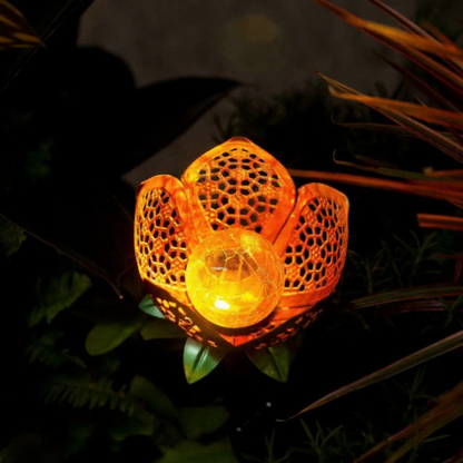 Solar Powered Metal Flower Warm White LED Stake Light - Weatherproof Outdoor Lawn Pathway Garden Lighting