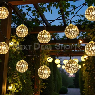 Solar Powered Moroccan Iron Ball String Lights