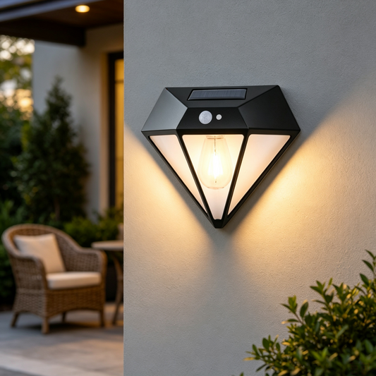 Solar Powered Motion Sensor Diamond Shaped Outdoor Wall Light - Waterproof Exterior Wall Lamp for Patio Porch Garden Yard