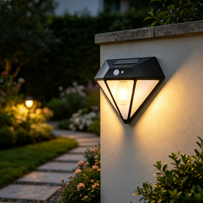 Solar Powered Motion Sensor Diamond Shaped Outdoor Wall Light - Waterproof Exterior Wall Lamp for Patio Porch Garden Yard