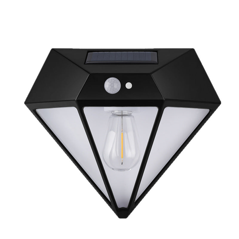 Solar Powered Motion Sensor Diamond Shaped Outdoor Wall Light - Waterproof Exterior Wall Lamp for Patio Porch Garden Yard