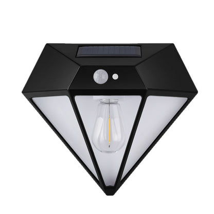 Solar Powered Motion Sensor Diamond Shaped Outdoor Wall Light - Waterproof Exterior Wall Lamp for Patio Porch Garden Yard