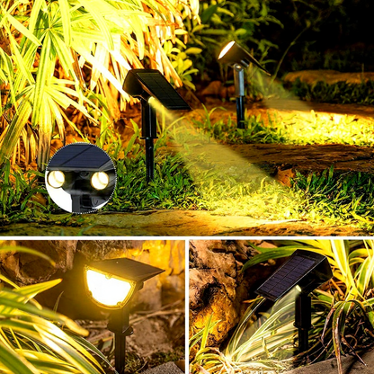 Solar Powered Motion Sensor Dual Spotlights - Weatherproof Outdoor Patio Garden Lighting