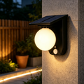 Solar Powered Motion Sensor Globe Ball Outdoor Wall Light - Waterproof Wall Lamp for Fence Patio Porch Garden Yard