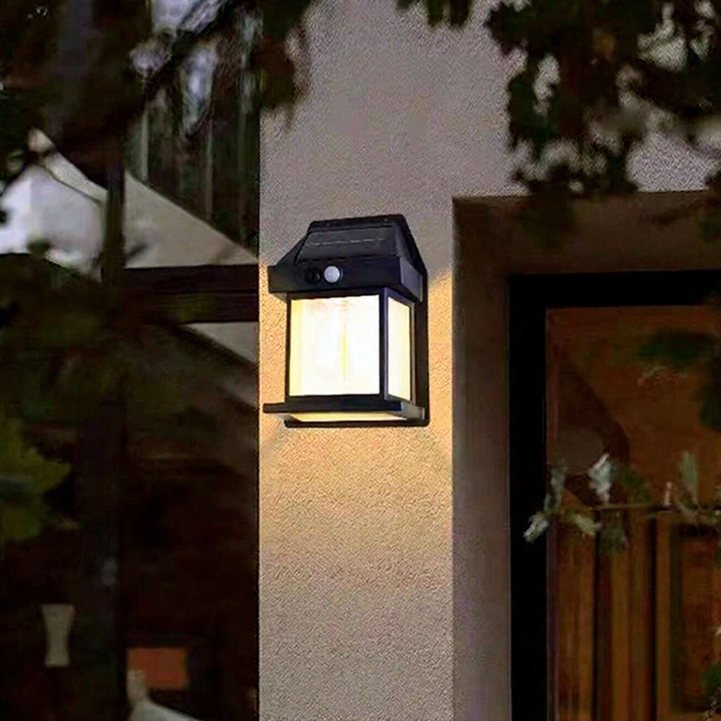 Solar Powered Motion Sensor LED Wall Light - Weatherproof Outdoor Patio Exterior Lighting
