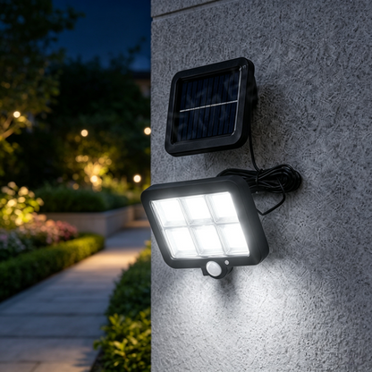 Solar Powered Motion Sensor Security Wall Light - Waterproof LED Security Flood Lamp for Patio Porch Garden Yard