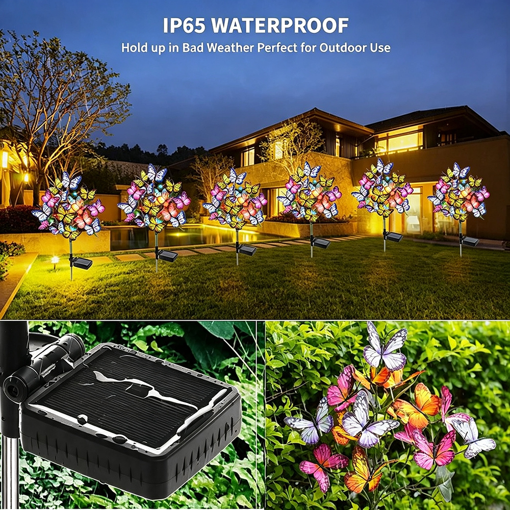 Solar Powered Multicolor LED Butterfly Stake Light - Weatherproof Flower Bed Lighting-View 2-Next Deal Shop