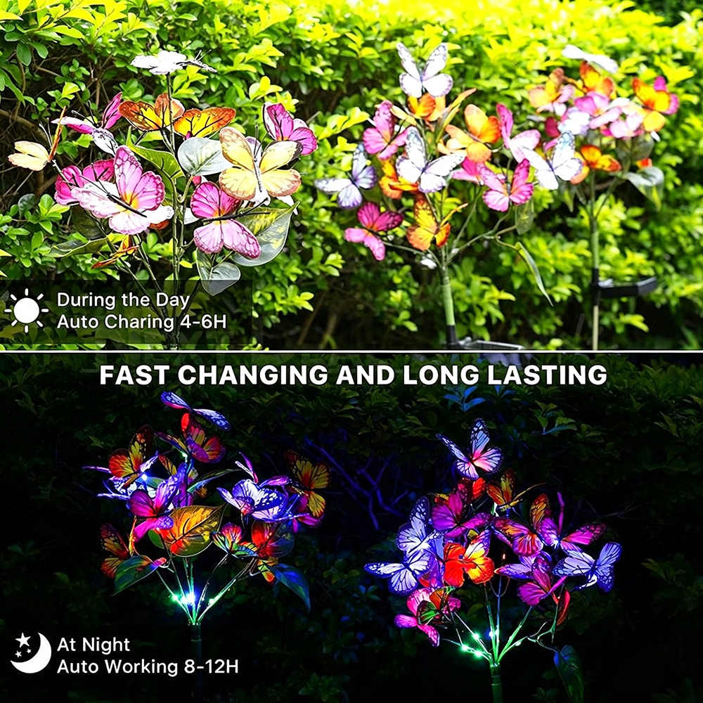 Solar Powered Multicolor LED Butterfly Stake Light - Weatherproof Flower Bed Lighting-View 3-Next Deal Shop