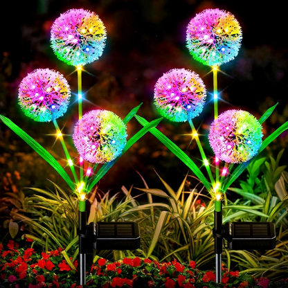 Solar Powered Multicolor LED Dandelion Stake Light  -  2 Pack, Weatherproof Outdoor Lawn Pathway Garden Lighting